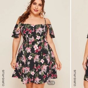 SHEIN cold shoulder black floral dress